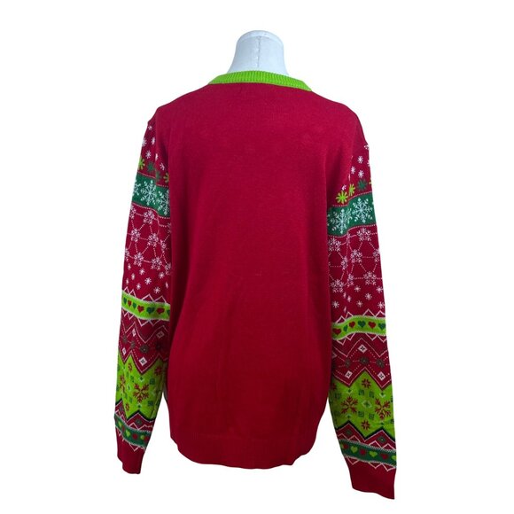 Off The Rack Mens Red & Green Acrylic Ugly Christmas Elf Sweater W/ Bells Sz M - Picture 3 of 8